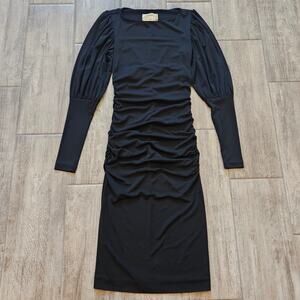 Nicole Miller Artelier‎ Dress Womens Size P US XS Black Ruched Long Sleeve Midi